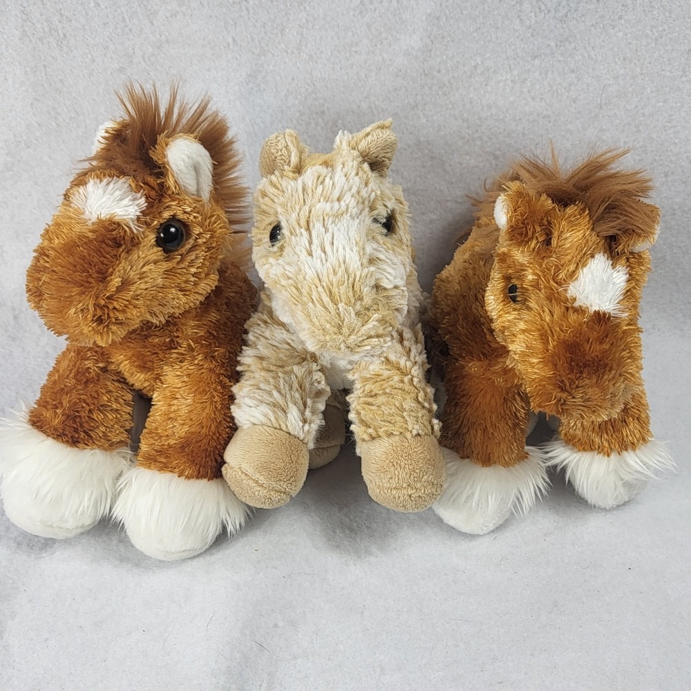 Two Clydesdales + Carmel Mini Flopsie Horses 8" Stuffed Animal Plush Doll Aurora